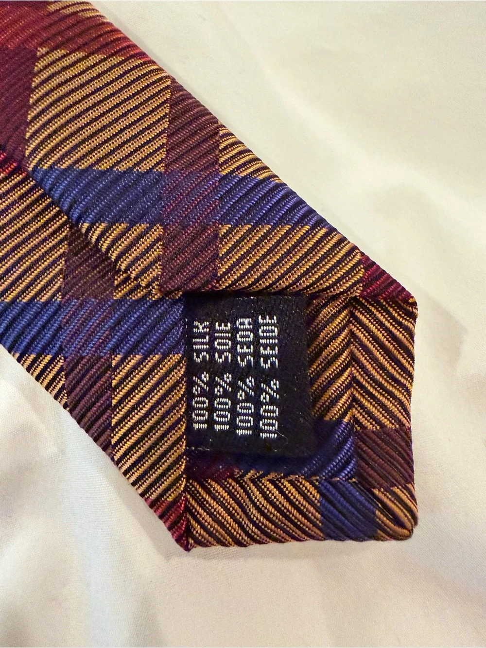 Classic Men's Plaid Tie in Brown with Blue & Red Accents